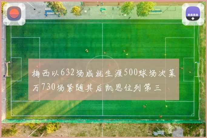 梅西以632场成就生涯500球场次莱万730场紧随其后凯恩位列第三
